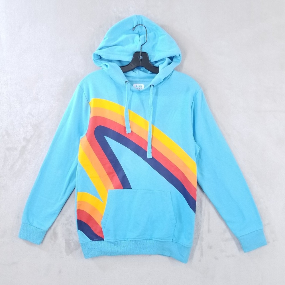 Aldi Gear Blue Hooded Sweatshirt S Casual Comfy Cozycore Lounge Unisex Rainbow